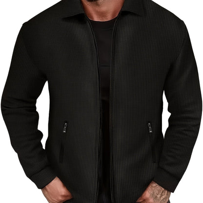 1 հատ տղամարդու ամենօրյա պոլիեսթերային կայծակաճարմանդով բաճկոն՝ օձիքով, միագույն, թեթևակի ձգվող, հյուսված կտորից, սովորական չափսերով, առանց աստառի - Գարուն/աշուն վերնազգեստ