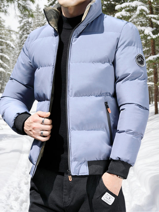 Men's Heavyweight Winter Coat - Full-Zip Cold Weather Jacket, Stand-Up Collar, Exterior Zipper Closure, Machine Washable Outer Shell for Everyday & Formal Wear - Black, Seasonal Layering, Sleek Design, Durable Fabric, Urban C