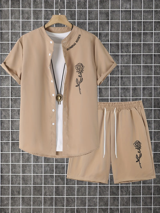 2 հատ տպագիր տղամարդու ամառային կարճ թևքերով կոճակներով վերնաշապիկի և շորտերի հավաքածու