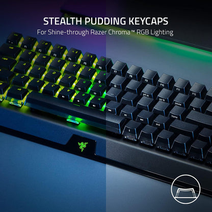Razer Blackwidow V3 Mini Hyperspeed 65% Wireless Mechanical Gaming Keyboard: Yellow Mechanical Switches Linear & Silent - Phantom Pudding Keycaps - Chroma RGB - up to 200 Hr Battery - Snap Tap