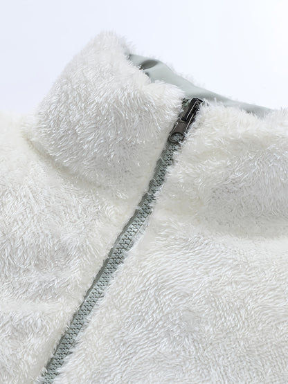 Men'S Double-Sided Fleece-Lined Thickened Jacket - Casual Stand Collar with Letter Print, Regular Fit, Pockets, Polyester Fill, Versatile for Fall/Winter, Winter Jacket