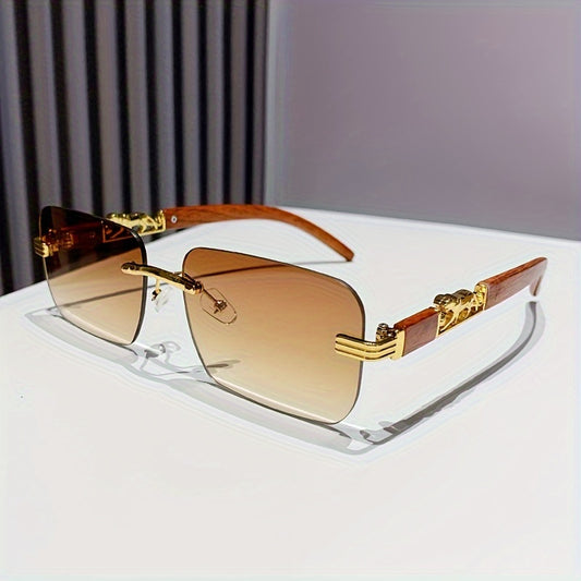 Չիտա ընձառյուծի նորաձև ակնոցներ կանանց և տղամարդկանց համար՝ ուղղանկյուն, անեզր, փայտե հատիկավոր տաճարային արևապաշտպանիչներ՝ լողափնյա երեկույթների համար