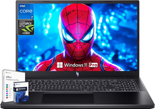 Acer Nitro V 15 Gaming Laptop, Microsoft Office Lifetime License & Windows 11 Pro, 15.6" 144Hz FHD Display, Intel 10-Core I7-13620H, NVIDIA Geforce RTX 4060, 32GB DDR5 RAM, 1TB SSD, Backlit Keyboard