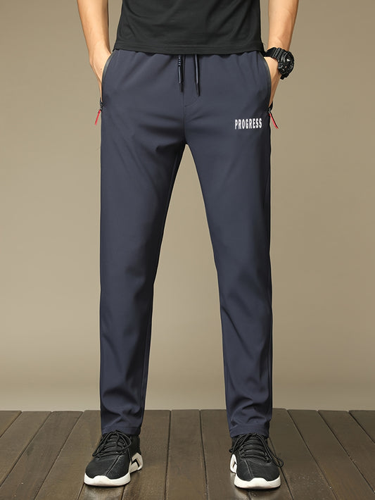 Men'S Casual Long Pants with Print, 100% Polyester, Breathable & Quick-Dry, Zipper Pockets, Regular Fit, Woven Fabric, 110g/m², for Running, Hiking, Daily Wear - Spring/Summer/Fall Sports Style