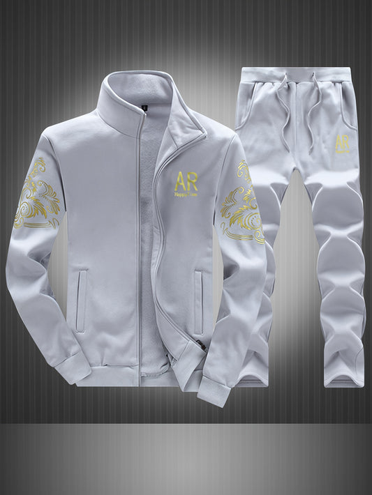 Գարնանային և աշնանային տղամարդու առօրյա սպորտային կոստյում, նորաձև բաց բաճկոն և ուղիղ տաբատ՝ երկու մասից բաղկացած հավաքածու