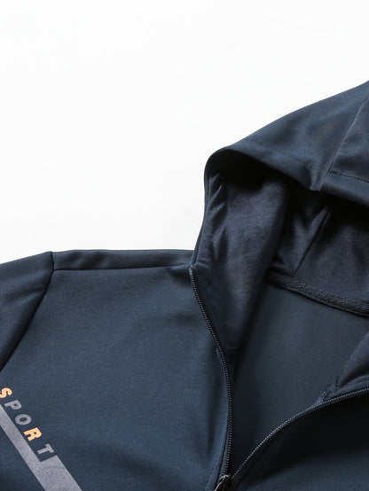 Տղամարդկանց առօրյա սպորտային հագուստի հավաքածու. Բարձրորակ գլխարկով սվիտեր և մարզաշապիկ վազքի, ֆիթնեսի և տնային հագուստի համար - Գարուն/աշուն երկկտոր հագուստ