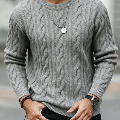 New Autumn-Winter Men's Casual Commuter Solid Color Crew Neck Knit Pullover