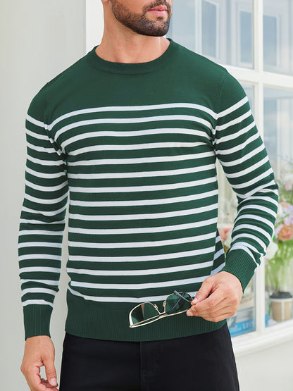 Գարնանային և աշնանային ամենօրյա երկգույն գծավոր տղամարդու սվիտեր-պուլովեր՝ գունավոր բլոկներով, կլոր վզնոցով, տղամարդու տրիկոտաժե վերնաշապիկ