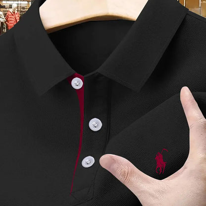 Տղամարդկանց պատահական գոլֆի պոլո վերնաշապիկ, երկրաչափական նախշ, թեթև ձգվող գործվածք, պոլիեսթեր 100%, սովորական, ամառային կարճ թեւ, շրջափակով օձիքով և կոճակի դետալներով, 210գ/մ² - Բուրգունդի