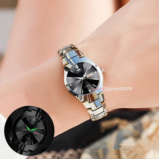 1 New Fashionable Quartz Ladies' Watch with Date Display - Black Dial, Luminous Hands & Markers, Stainless Steel Band, Casual Style, Travel & Business Use, Casual Style Watch | Minimalist Design | Quartz Movement