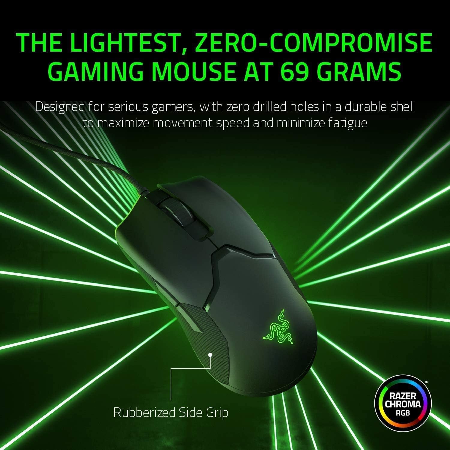 Razer Viper Ultralight Ambidextrous Wired Gaming Mouse: Fastest Mouse Switch in Gaming - 16,000 DPI Optical Sensor - Chroma RGB Lighting - 8 Programmable Buttons - Drag-Free Cord