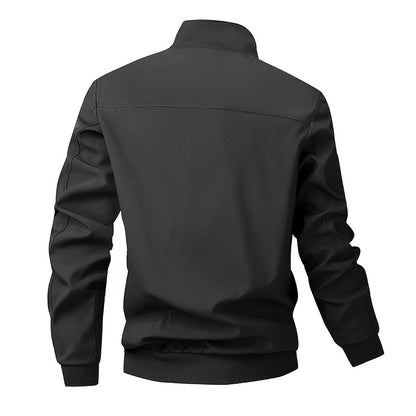 Տղամարդու առօրյա արքայական կապույտ բոմբեր բաճկոն՝ լիքը կայծակաճարմանդով, ազատ չափսերով, պոլիեսթերային, կանգնած օձիքով, երկար թևքերով, թեթև և դիմացկուն՝ գարնան և աշնան համար, առօրյա վերնազգեստ | երիզավոր թևքեր | դիմացկուն վերնազգեստ