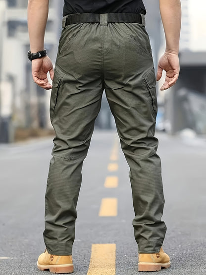 Տղամարդկանց տակտիկական տաբատ պոլիեսթեր 100% սպորտային ոճով, չձգվող պինդ բեռների տաբատ՝ գրպաններով արշավների և պատահական հանգստյան օրերի համար, չորս սեզոնային հագուստ, սովորական պիտանի մեծահասակների հյուսված տաբատ