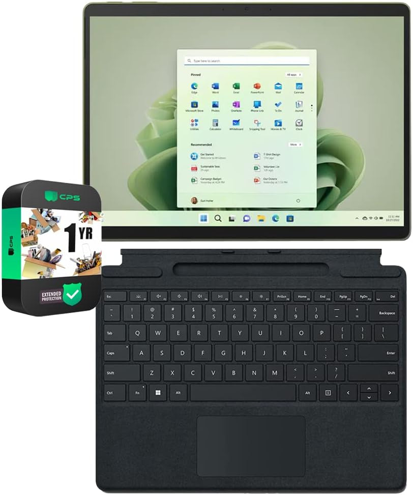 Microsoft Surface Pro 9 13" Touch Tablet, Intel I7, 16GB/256GB, Platinum Bundle Surface Pro Signature Mechanical Keyboard, Black and 1 YR CPS Enhanced Protection Pack