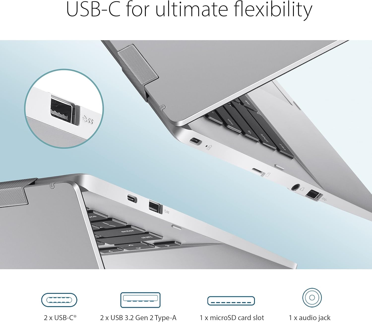 ASUS Chromebook CX1, 14" FHD, Intel® Celeron N4500 Processor, 64GB Storage, 4GB RAM, Chromeos, Transparent Silver, CX1400CKA-AS44F