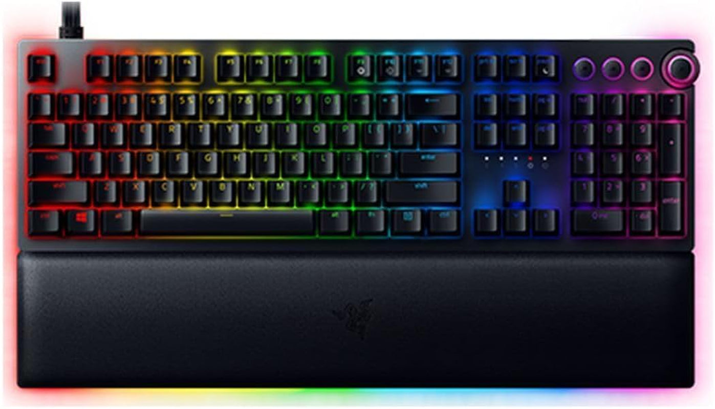 Razer Huntsman V2 Optical Gaming Keyboard: Linear Optical Switches - 8000Hz Polling Rate - Doubleshot PBT Keycaps - Dedicated Media Keys & Dial - Ergonomic Wrist Rest - Snap Tap