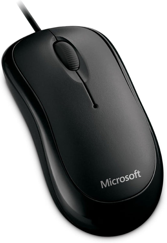 Microsoft Basic Optical Mouse - Black. Comfortable, Right/Left Hand Use, Ergonomic Design, Wired USB Mouse, for Pc/Laptop/Desktop