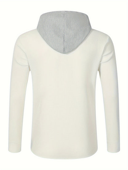 Տղամարդու առօրյա գլխարկով բաճկոն - փափուկ, շնչող պոլիեսթերից՝ կոճակներով դիզայնով և գրպաններով | Հիանալի է գարնանային, աշնանային և բացօթյա գործունեության համար, երկար թևքերով, նորաձև, ամենօրյա, հանգստի ոճով, ավանդական տարբերակով