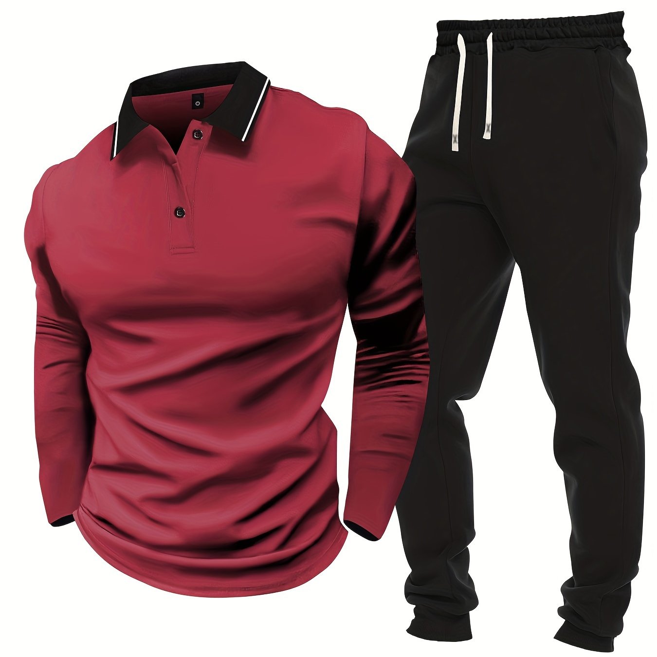 Տղամարդու առօրյա, գունային բլոկներով երկար թևքերով, կոճակներով վերնաշապիկ և լարով վազող տաբատ՝ պոլիեսթերի խառնուրդով, գրպաններով, իդեալական է գարնան/աշնան համար