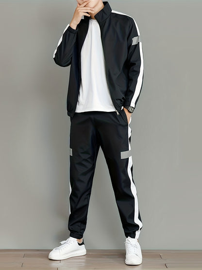 Spring and Autumn Men's Sports Suit, Two-piece Set of Top and Pants, Colorful Collar Long Sleeve