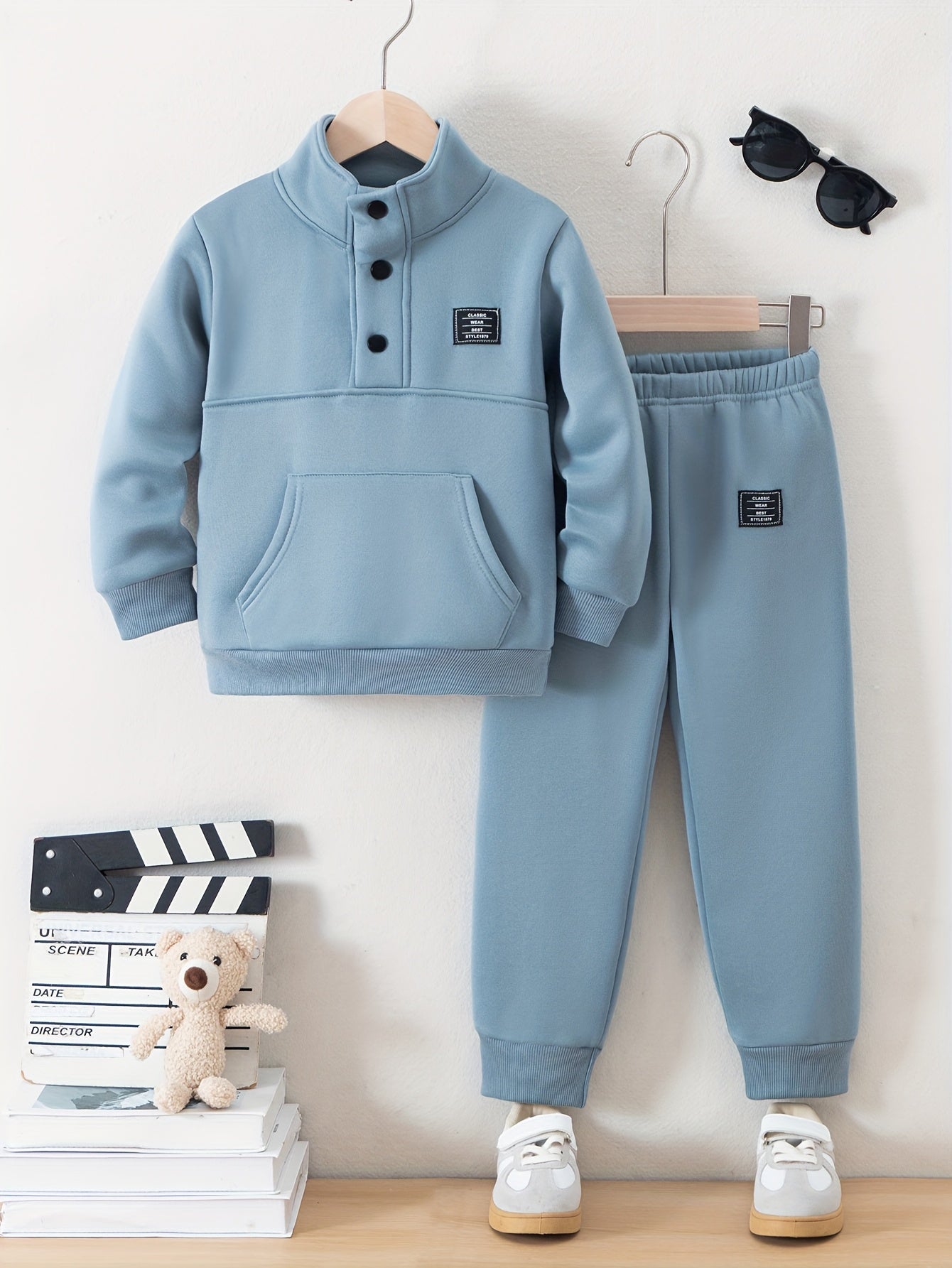 Տղաների հարմարավետ բրդյա աստառով վերնաշապիկի և սպորտային տաբատի հավաքածու - ձիթապտղի կանաչ, առօրյա ձմեռային հագուստ գրպաններով, հաստ տաքություն աշնան և ձմռան համար, սովորական չափսի, առօրյա հագուստ, բացօթյա օգտագործման համար