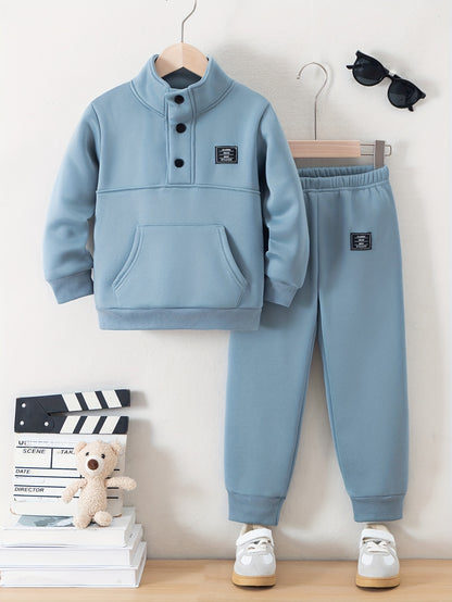 Տղաների հարմարավետ բրդյա աստառով վերնաշապիկի և սպորտային տաբատի հավաքածու - ձիթապտղի կանաչ, առօրյա ձմեռային հագուստ գրպաններով, հաստ տաքություն աշնան և ձմռան համար, սովորական չափսի, առօրյա հագուստ, բացօթյա օգտագործման համար