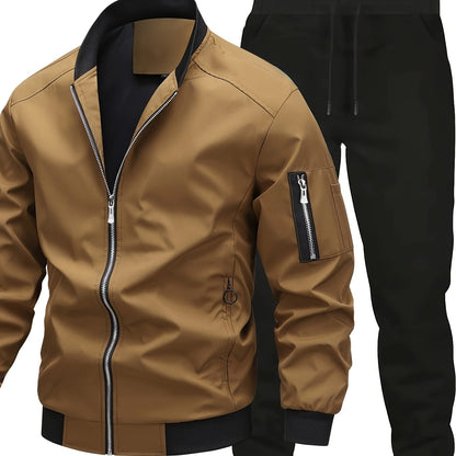 Տղամարդու առօրյա աշխատանքային բաճկոնի և տաբատի հավաքածու, միագույն, երկար թևքերով, սովորական չափսի, գրպաններով, գարնան/աշնան համար, առօրյա հագուստ, առօրյա հագուստ|Առօրյա ոճ|Միագույն բաճկոն