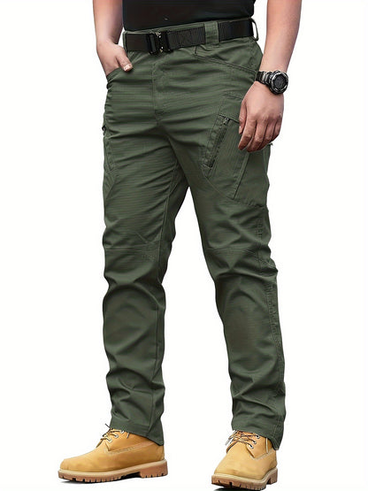 Multi Pocket Men's Tactical Pants, Loose Casual Outdoor Military Pants Without Belt, Mens Cargo Pants For Hiking