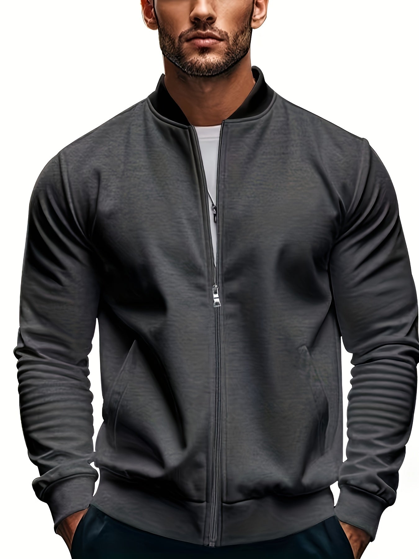 Տղամարդու թեթև, կանգնած օձիքով բաճկոն՝ ձիթապտղի կանաչ, փափուկ, կայծակաճարմանդով բաճկոն՝ գրպաններով, սովորական չափսի՝ գարնանային/աշնանային արշավների և առօրյա բացօթյա հագուստի համար, արշավային պարագաներ