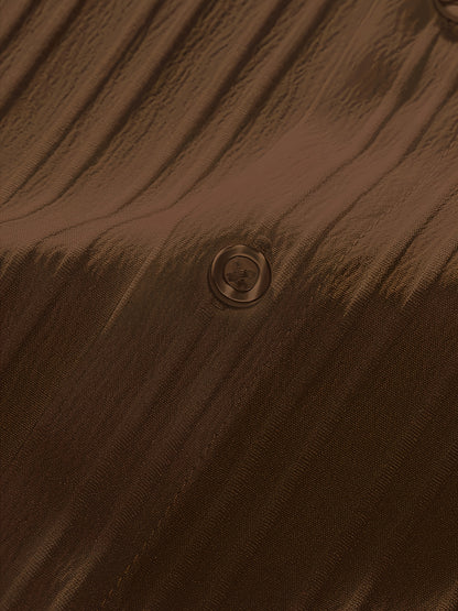 2-Piece Men's Summer Striped Polyester Suit, Short Sleeve Stand Collar Shirt and Drawstring Pants, Non-Stretch Fabric, Suitable for Casual Wear and Beach Vacation, Solid Color