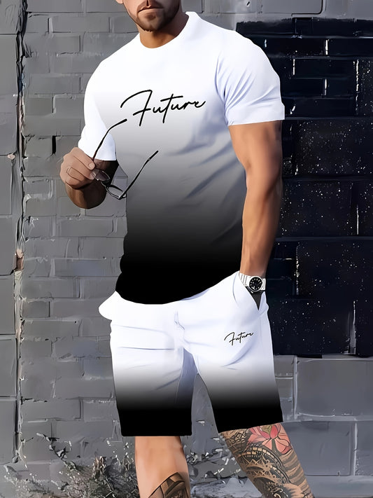 Men's Fashion Street Style Digital Print Casual T-Shirt Shorts Set