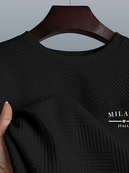 Տղամարդու առօրյա երկար թևքերով, կլոր վզնոցով սվիտեր | Ծանր երկրաչափական նախշերով, սովորական չափսերով, իդեալական է գարուն/աշուն համար