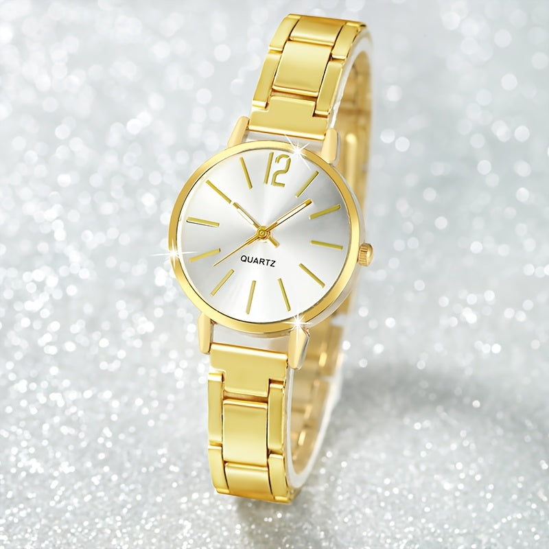 1 Piece Of Ladies' Stylish Round Pointer Quartz Watch And 1 Piece Of Jewelry