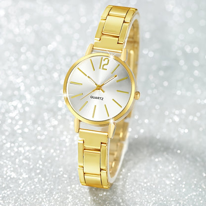 1 Piece Of Ladies' Stylish Round Pointer Quartz Watch And 1 Piece Of Jewelry