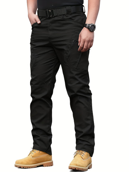 Multi Pocket Men's Tactical Pants, Loose Casual Outdoor Military Pants Without Belt, Mens Cargo Pants For Hiking