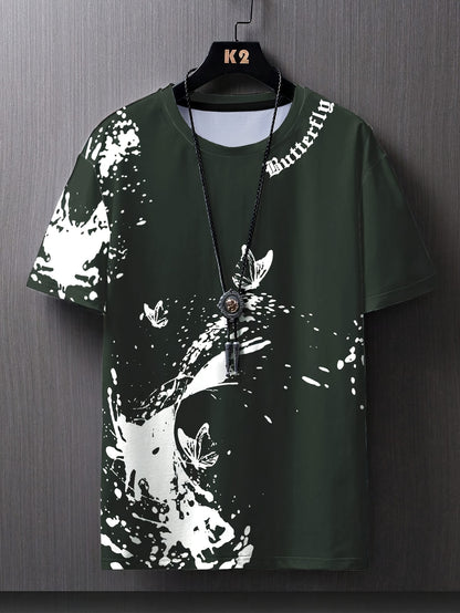 Տղամարդու հարթ ուսերով, թիթեռի նախշերով, կարճ թևքերով մարզաշապիկ XT7119