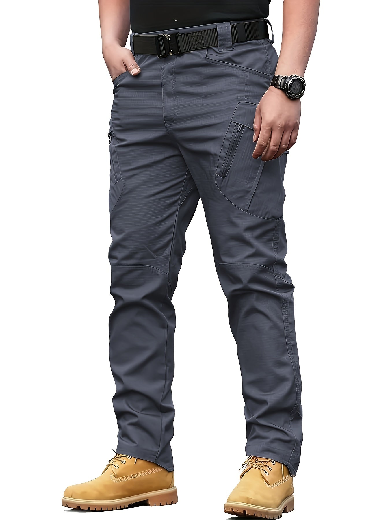 Multi Pocket Men's Tactical Pants, Loose Casual Outdoor Military Pants Without Belt, Mens Cargo Pants For Hiking