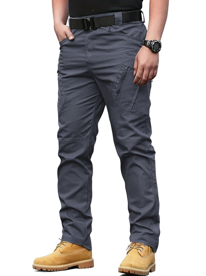 Multi Pocket Men's Tactical Pants, Loose Casual Outdoor Military Pants Without Belt, Mens Cargo Pants For Hiking