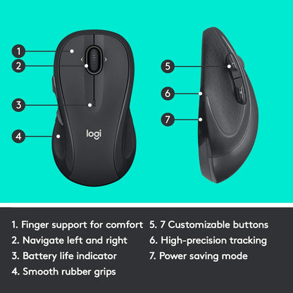 Logitech M510 Wireless Computer Mouse for PC with USB Unifying Receiver - Graphite