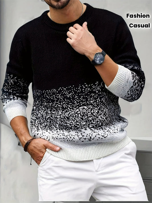 1 Men's Sweater, Trendy Gradient Color Crew Neck Outdoor Casual Top for Autumn and Winter New Arrival