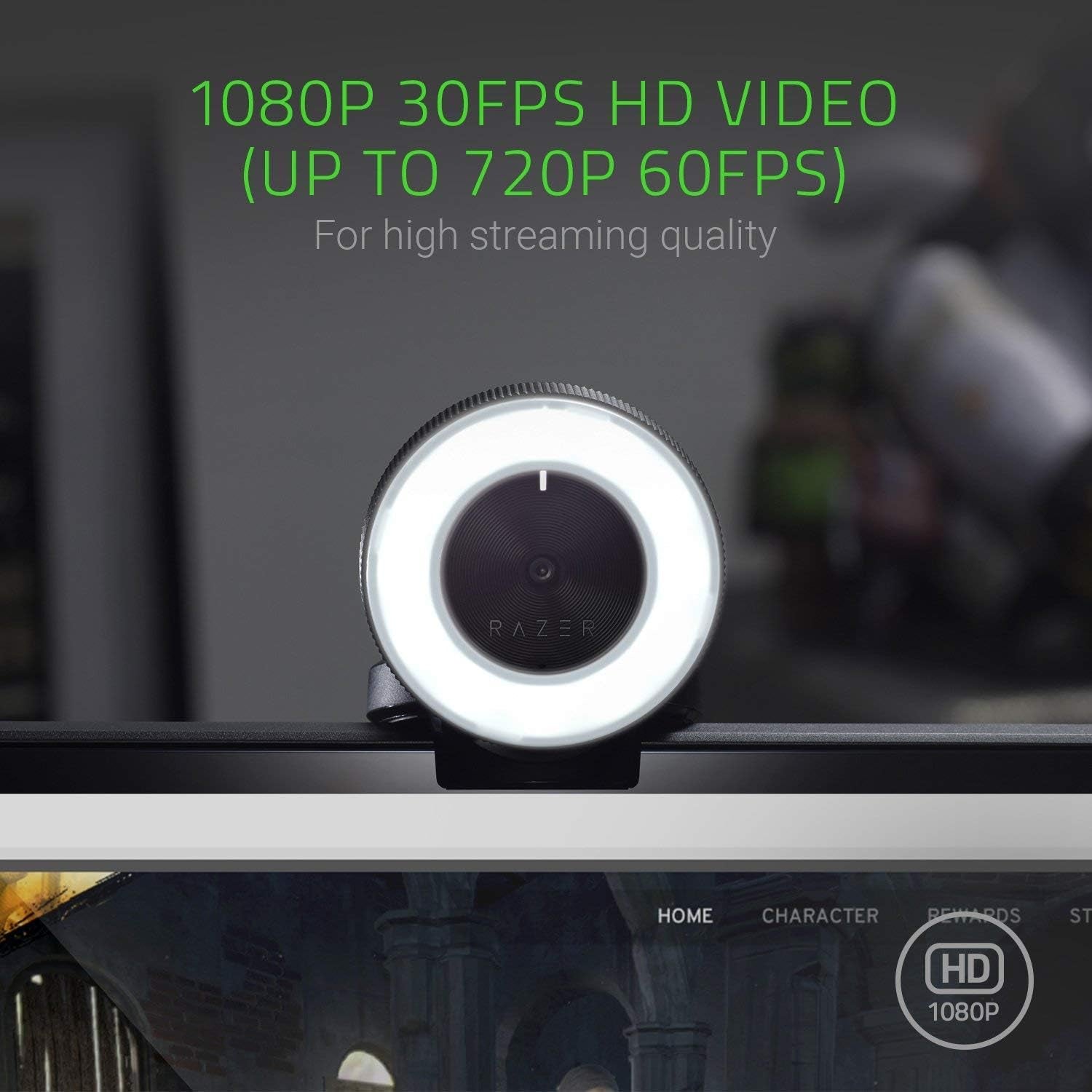 Razer Kiyo Full HD 1080P Lighting 12 LED Webcam, Black