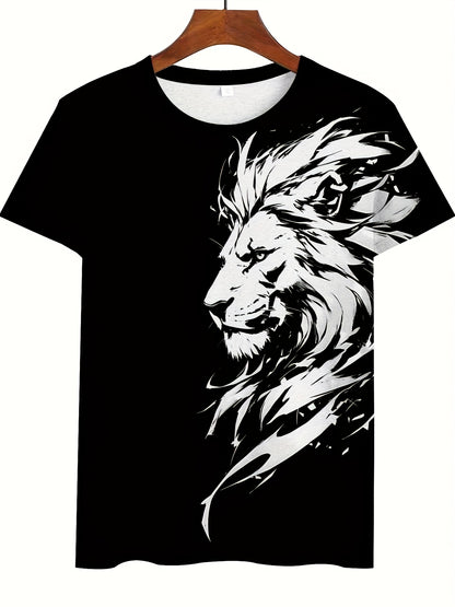 Նոր Առյուծի 3D Տպագրության Նախշ, Կարճ Թևքերով Կլոր Վզիկով Շապիկ, Տղամարդկանց Արտաքին Հագուստ