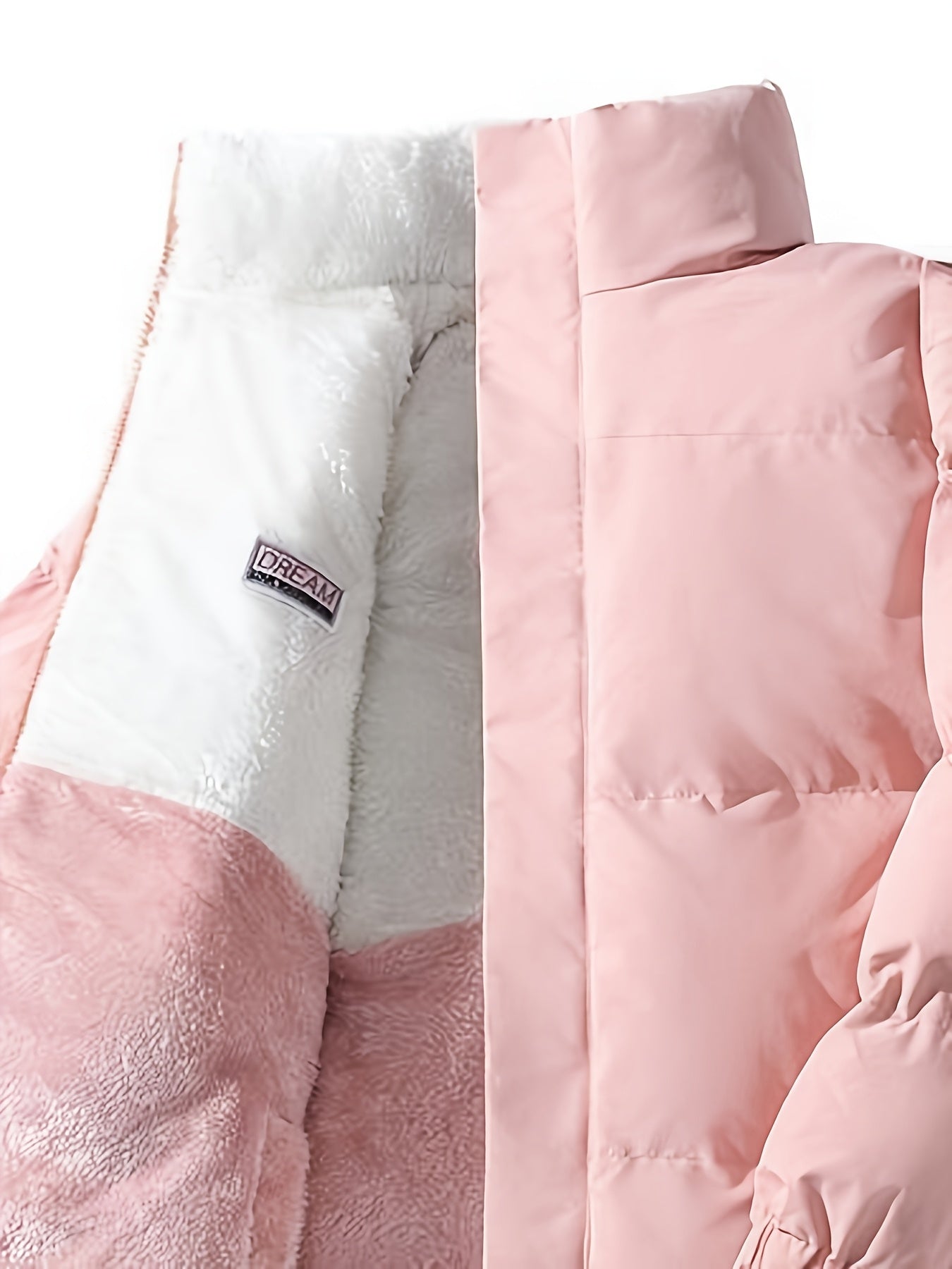 Men'S Double-Sided Fleece-Lined Thickened Jacket - Casual Stand Collar with Letter Print, Regular Fit, Pockets, Polyester Fill, Versatile for Fall/Winter, Winter Jacket