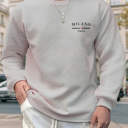 Տղամարդու առօրյա երկար թևքերով, կլոր վզնոցով սվիտեր | Ծանր երկրաչափական նախշերով, սովորական չափսերով, իդեալական է գարուն/աշուն համար