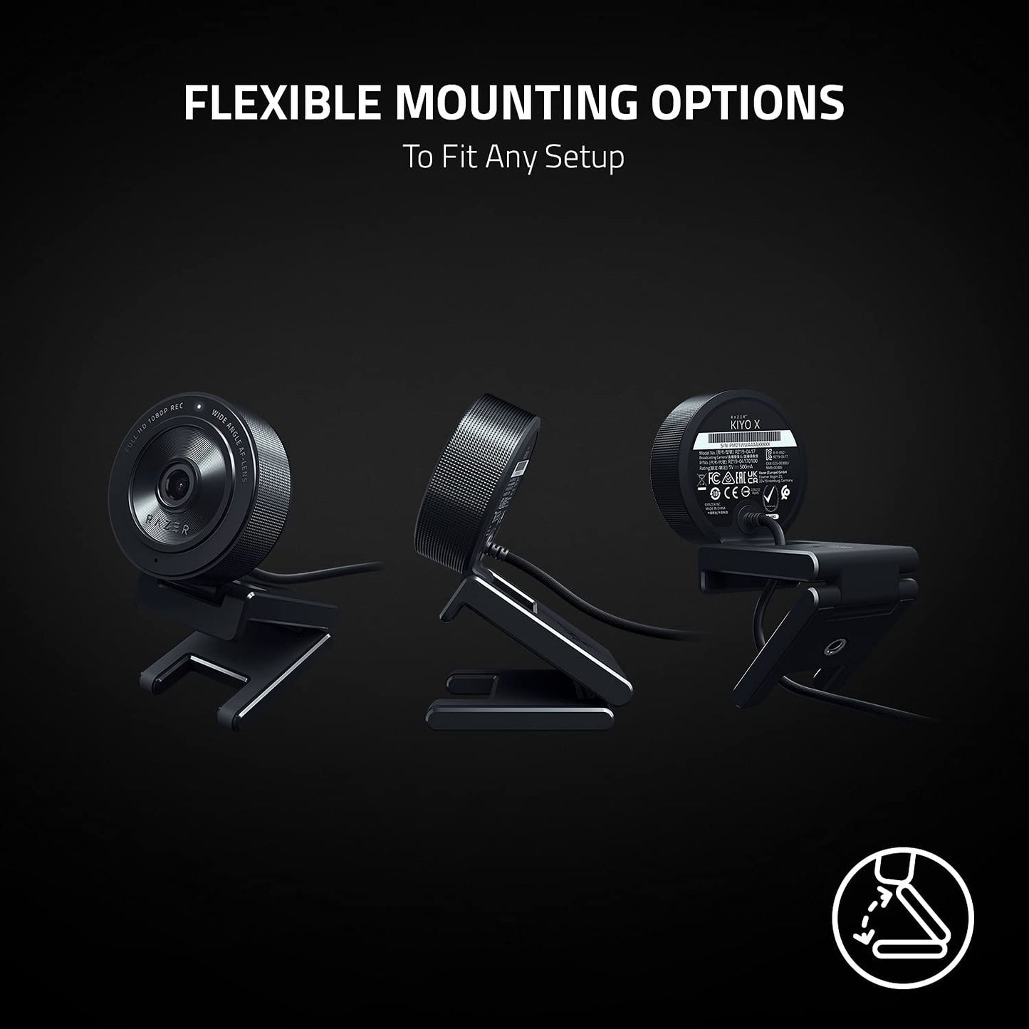 Razer Kiyo X - Full HD Streaming Webcam (1080P 30 FPS or 720P 60 FPS, Auto Focus, Plug & Play, Fully Customisable Settings, Flexible Mounting, Compact & Portable) Black