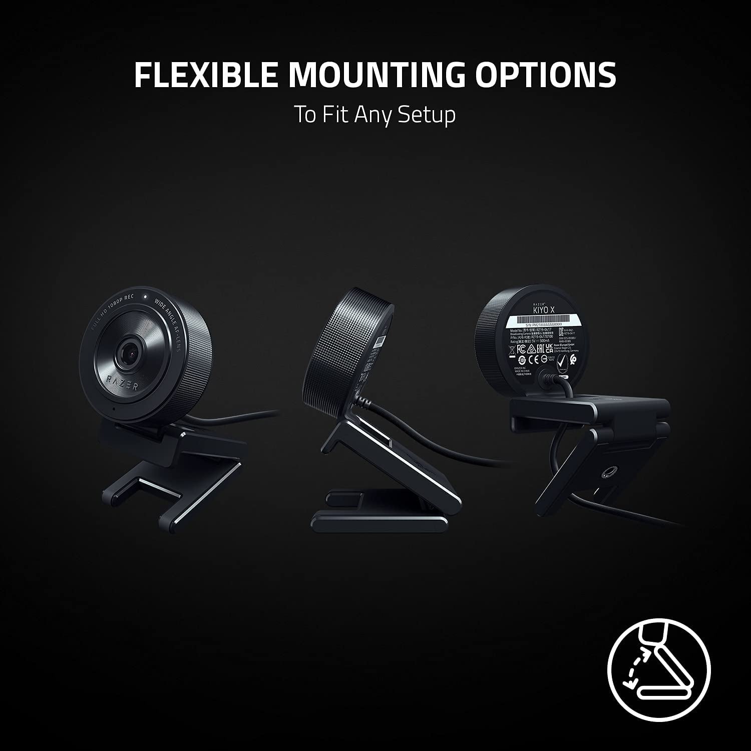 Razer Kiyo X - Full HD Streaming Webcam (1080P 30 FPS or 720P 60 FPS, Auto Focus, Plug & Play, Fully Customisable Settings, Flexible Mounting, Compact & Portable) Black