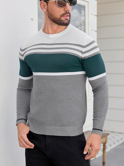 Տղամարդու առօրյա հարմարավետ տրիկոտաժե սվիտեր, նոր գարուն/աշուն կլոր վզնոցով հիմնական շերտ՝ եռաշերտ, հակադիր գույների սվիտեր