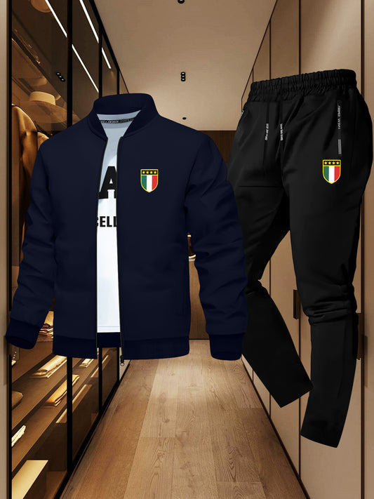 Տղամարդու նորաձև դիզայնով երկկտոր բաճկոնային կոստյում՝ հնգաթև աստղի նախշով, առօրյա երիտասարդական առօրյա սպորտային բաճկոնային կոստյում