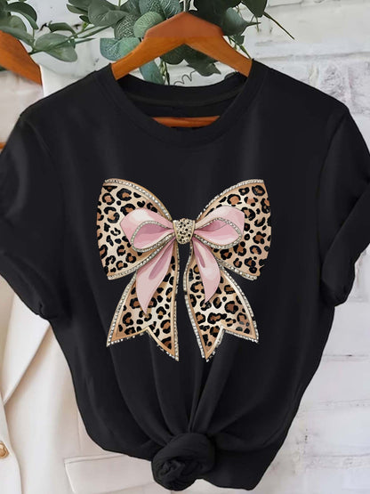 Կանացի ընձառյուծի նախշերով ժապավենաձև շապիկ, կարճ թևքերով, կլոր վզնոցով, ամենօրյա վերնաշապիկ՝ գարնանային և ամառվա համար, նորաձև վարդագույն գրաֆիկական շապիկ՝ ոսկեգույն զարդարանքներով, կանացի շապիկներ