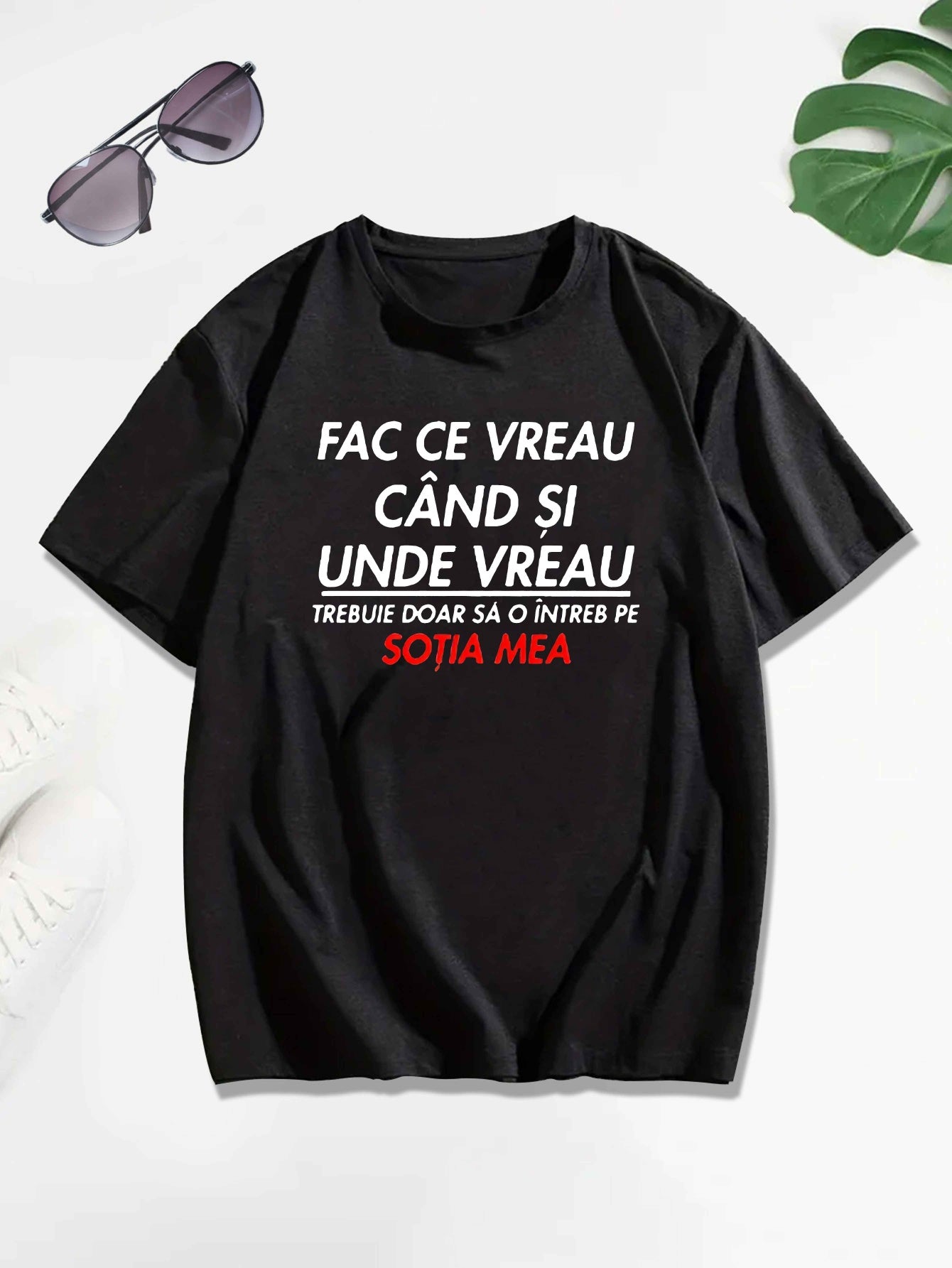 Տղամարդու կարճ թևքով ռումինական «Qitate» գրությամբ շապիկ - «Face Ce Vreau Cand Si Under Breath» տպագրությամբ, թեթև պոլիեսթերային, ամառային ամենօրյա վերնաշապիկ, կլոր վզնոցով, լվացվող մեքենայով, լվացվող մարզաշապիկ՝ թավ տեքստով, թեթև նյութով։